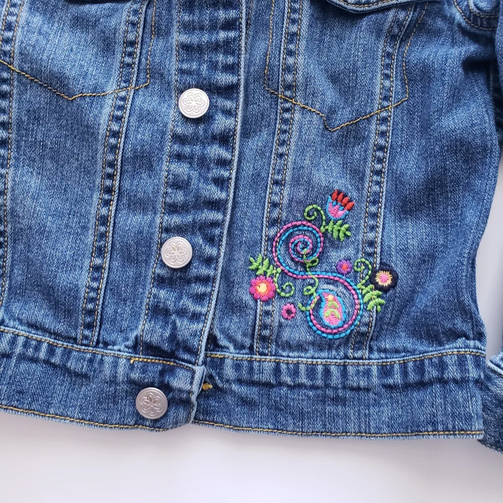 Hanna Andersson 100 / 4 Floral Embroidered Classic Jean Denim Jacket